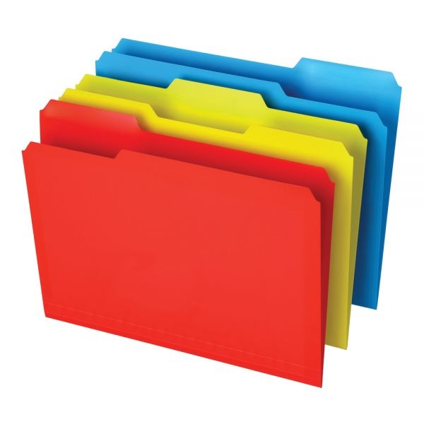 Poly File Folders, Letter Size, 1/3 Cut, Assorted Colors, Pack Of 12