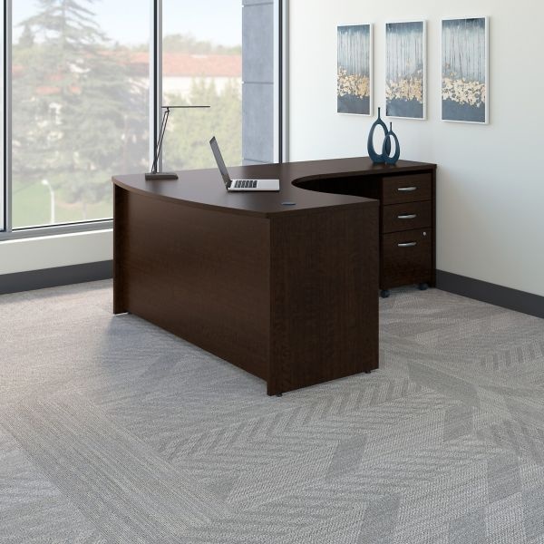 Bush Business Furniture Series C Right Handed L Shaped Desk With Mobile File Cabinet In Mocha Cherry