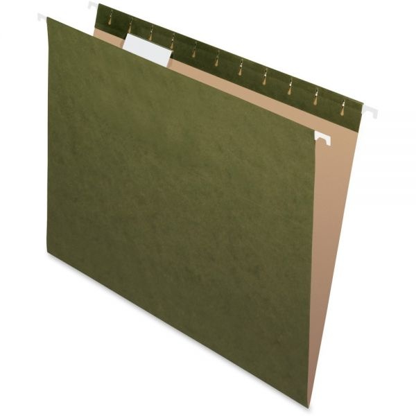 Pendaflex Reinforced Hanging File Folders With Printable Tab Inserts, Letter Size, 1/5-Cut Tabs, Standard Green, 25/Box