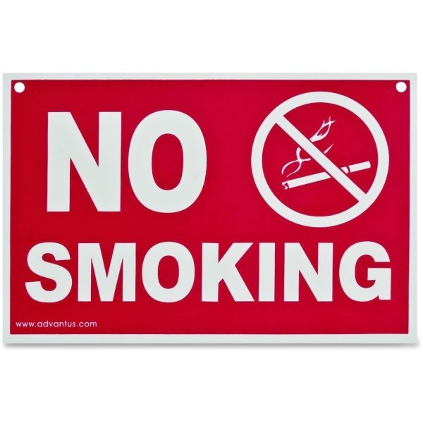 Advantus "No Smoking" Wall Sign, 12" X 8", Red/White