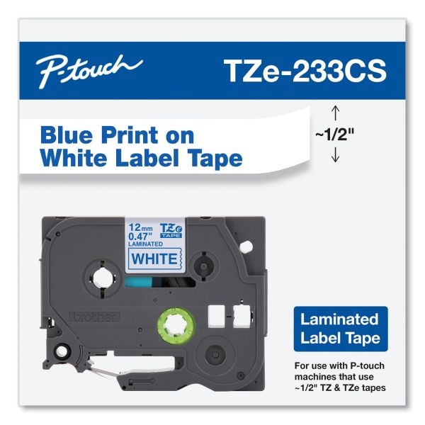 Brother P-Touch Tze Laminated Removable Label Tapes, 0.47" X 26.2 Ft, Blue On White