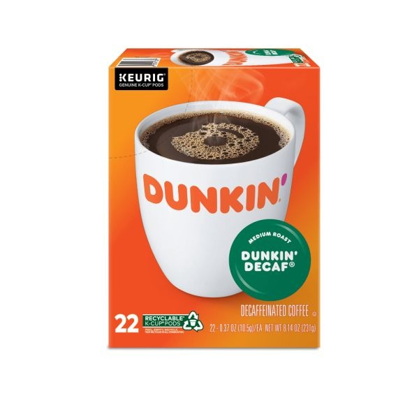Dunkin' Donuts Single-Serve Coffee K-Cup, Decaffeinated, Carton Of 22