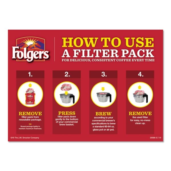 Folgers Coffee Filter Packs, Decaffeinated Classic Roast, Medium Roast, Filter Packs Make 10 Cups Each , 40 Packs/Carton