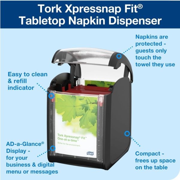 Tork Xpressnap Fit Napkin Dispenser, Tabletop, 4.4 X 5.6 X 6.7, Black