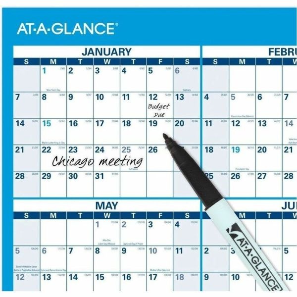 At-A-Glance Horizontal Reversible/Erasable Wall Planner, 36 X 24, White/Blue Sheets, 12-Month (Jan To Dec): 2024