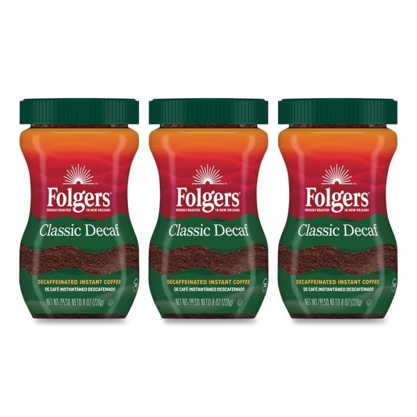 Folgers Instant Coffee Crystals, Decaf Classic, 8 Oz
