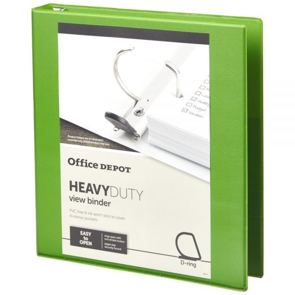 Heavy-Duty View 3-Ring Binder, 1" D-Rings, Army Green