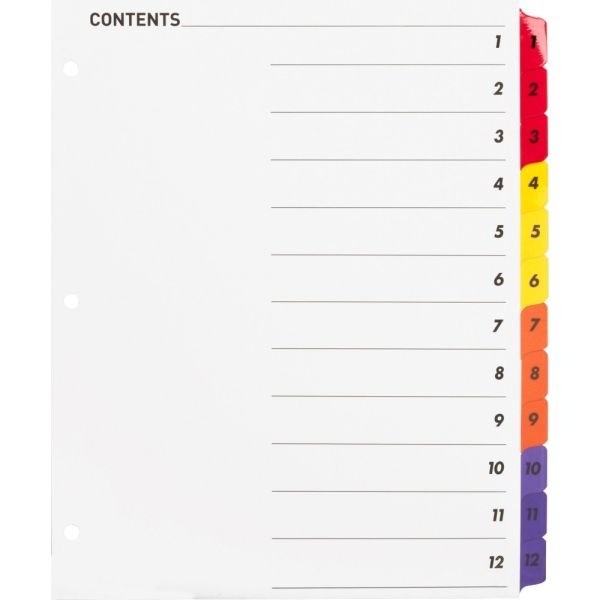 Sparco Quick Index Dividers With Table Of Contents Page, 1-12