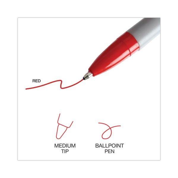 Universal Economy Stick Ballpoint Pens, Pack Of 12, Bold Point, 1.0 Mm, Gray Barrel, Red Ink