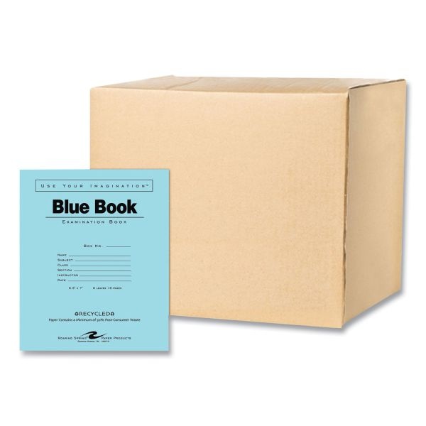 Roaring Spring Recycled Exam Book, Wide/Legal Rule, Blue Cover, (8) 8.5 X 7 Sheets, 600/Carton