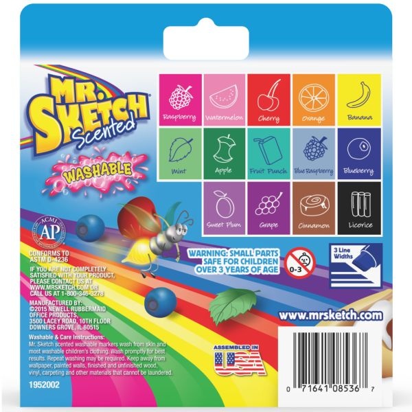 Mr. Sketch Washable Markers, Broad Chisel Tip, Assorted Colors, 14/Set