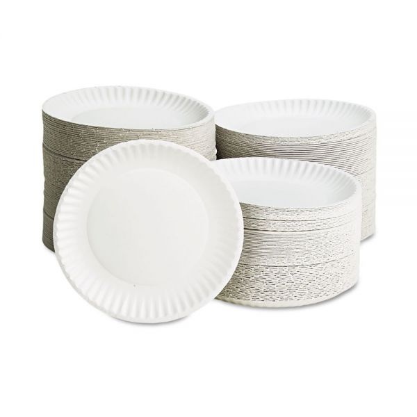Ajm Packaging Corporation White Paper Plates, 9" Dia, 100/Pack, 10 Packs/Carton