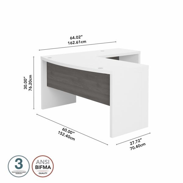 Office By Kathy Ireland Echo L Shaped Bow Front Desk In Pure White And Modern Gray