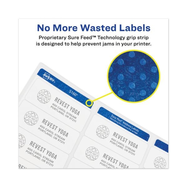 Avery Permanent Laser Print-To-The-Edge Id Labels W/Surefeed, 2 1/2"Dia, White, 300/Pk