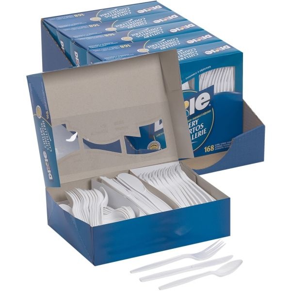 Dixie Heavyweight Disposable Forks, Knives & Spoons Combo Boxes By Gp Pro - 168 / Box - 6/Carton - Cutlery Set - 56 X Spoon - 56 X Fork - 56 X Knife - White