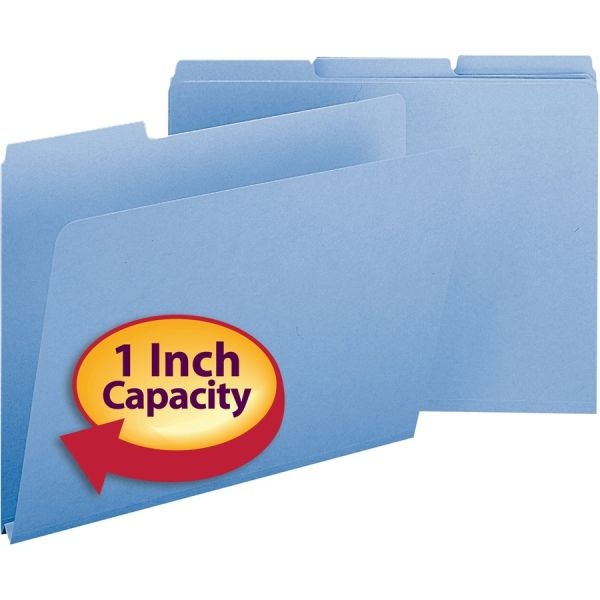 Smead Expanding Recycled Heavy Pressboard Folders, 1/3-Cut Tabs: Assorted, Letter Size, 1" Expansion, Blue, 25/Box