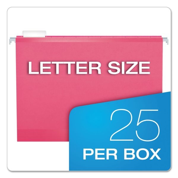Pendaflex Colored Reinforced Hanging Folders, Letter Size, 1/5-Cut Tabs, Pink, 25/Box