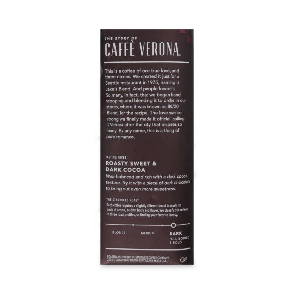 Starbucks Ground Coffee Packets, Cafe Verona, Dark Roast, 2.5 Oz, 18 Packets