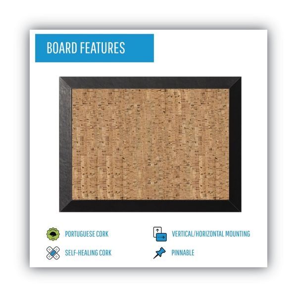 Mastervision Natural Cork Bulletin Board, 24 X 18, Tan Surface, Black Wood Frame