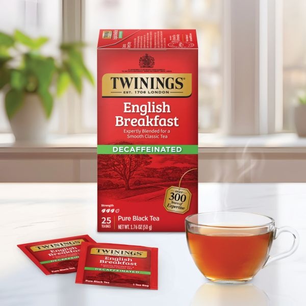 Twinings Of London Classic Decaffeinated English Breakfast Tea Bags, Carton Of 25
