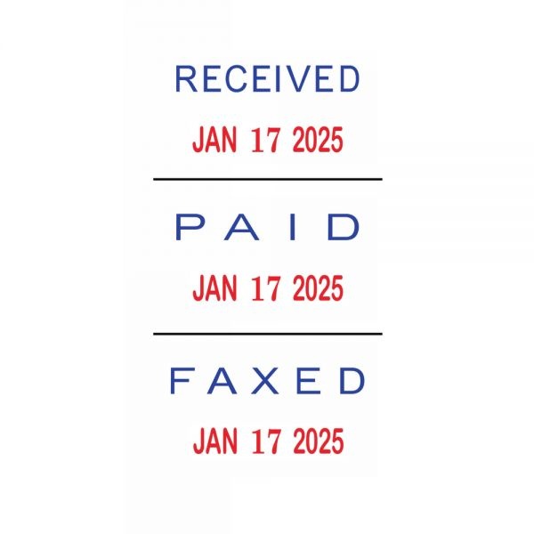 Date Message Stamp Dater Paid, Received, Faxed, Self-Inking 3-In-1 Micro Date Message Stamp Dater, 1-1/16" X 5/8" Impression, Red/Blue Ink