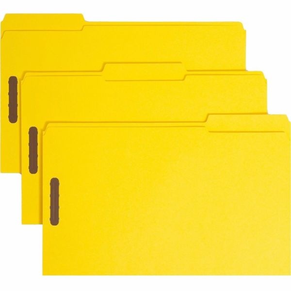 Smead Color Reinforced Tab Fastener Folders, Legal Size, 1/3 Cut, Yellow, Pack Of 50