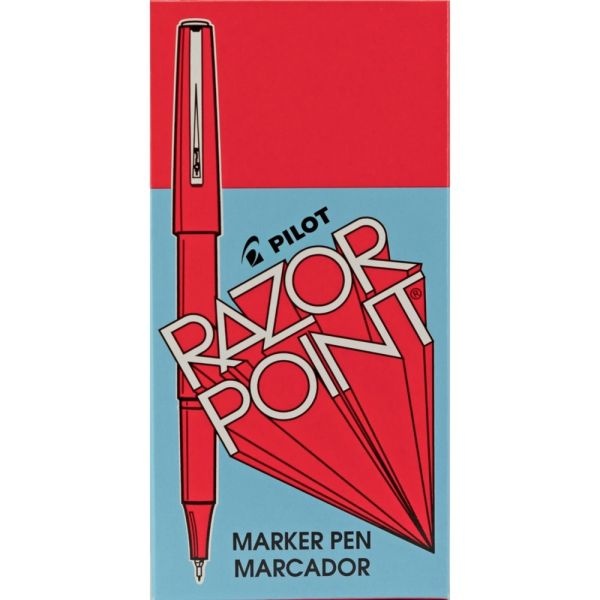 Pilot Razor Point Pens, Extra-Fine Point, 0.3 Mm, Red Barrel, Red Ink, Pack Of 12 Pens