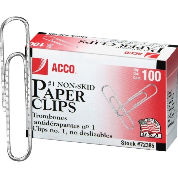 Acco Economy Paper Clips, 1000 Total, No. 1, Silver, 100 Per Box, Pack Of 10 Boxes