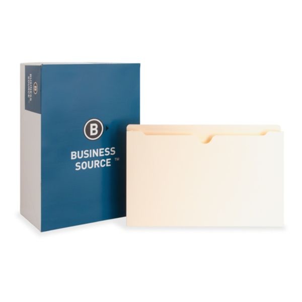 Business Source Heavyweight File Pockets, 1 1/2" Expansion, Legal Size, 8 1/2" X 14", Manila, Box Of 50 Pockets