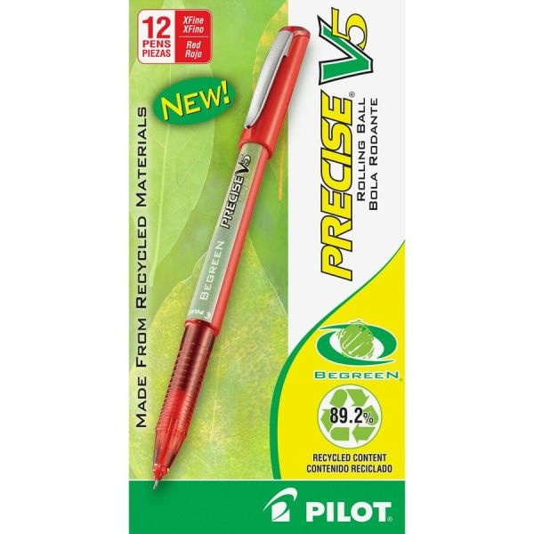 Pilot Precise V5 Begreen Roller Ball Pen, Stick, Extra-Fine 0.5 Mm, Red Ink, Red Barrel, Dozen