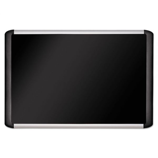 Mastervision Black Fabric Bulletin Board, 24 X 36, Silver/Black