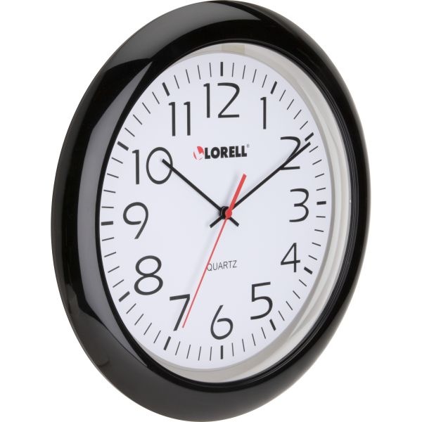 Lorell 13-1/4" Round Quartz Wall Clock, Black