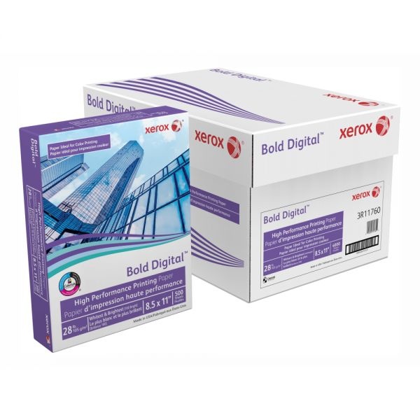 Xerox Bold Digital Printing Paper, Letter Size (8 1/2" X 11"), 100 (U.S.) Brightness, 28 Lb, Fsc Certified, Ream Of 500 Sheets, Case Of 8 Reams