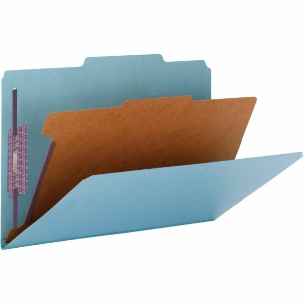 Smead Classification Folders, With Safeshield Coated Fasteners, 1 Divider, 2" Expansion, Legal Size, 50% Recycled, Blue, Box Of 10