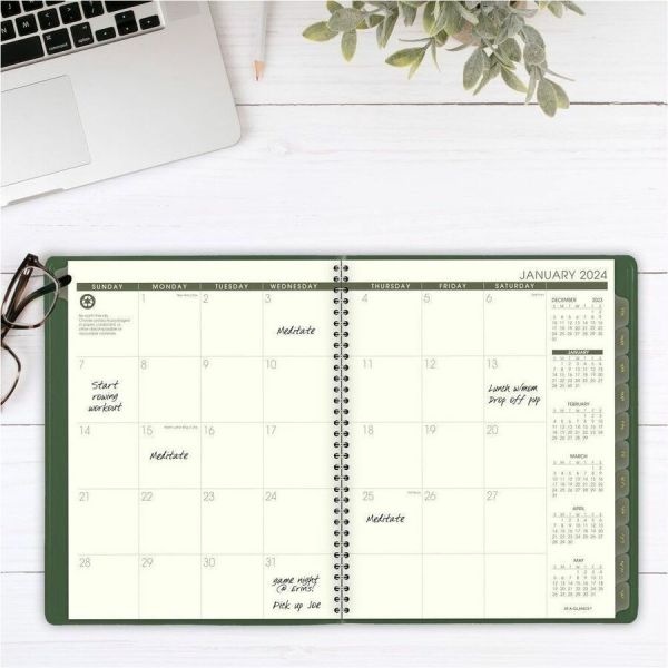 At-A-Glance Recycled Weekly Vertical-Column Format Appointment Book, 11 X 8.25, Green Cover, 12-Month (Jan To Dec): 2024