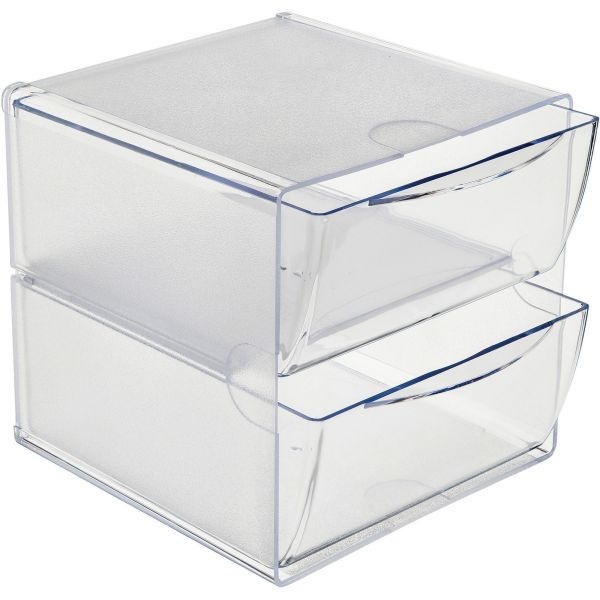 Deflecto Stackable Cube With 2 Drawers, 6"H X 6"W X 7 1/8"D, Clear