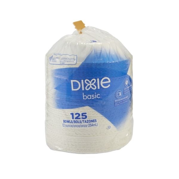 Dixie Basic Paper Bowls, 12 Oz, White, 125 Bowls Per Pack, Case Of 8 Packs
