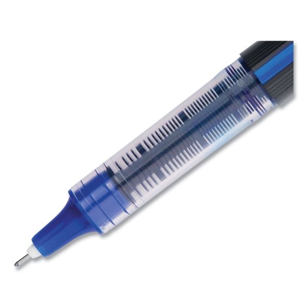 Uniball Vision Roller Ball Pen, Stick, Extra-Fine 0.5 Mm, Blue Ink, Black/Blue/Clear Barrel, 12/Pack
