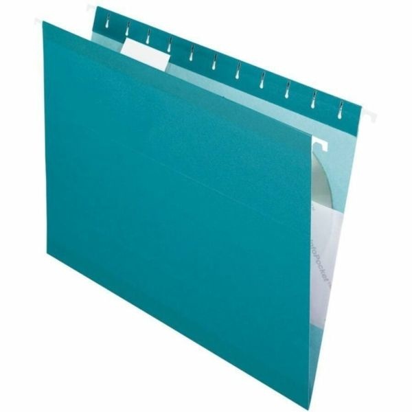 Pendaflex Premium Reinforced Color Hanging Folders, Letter Size, Teal, Pack Of 25