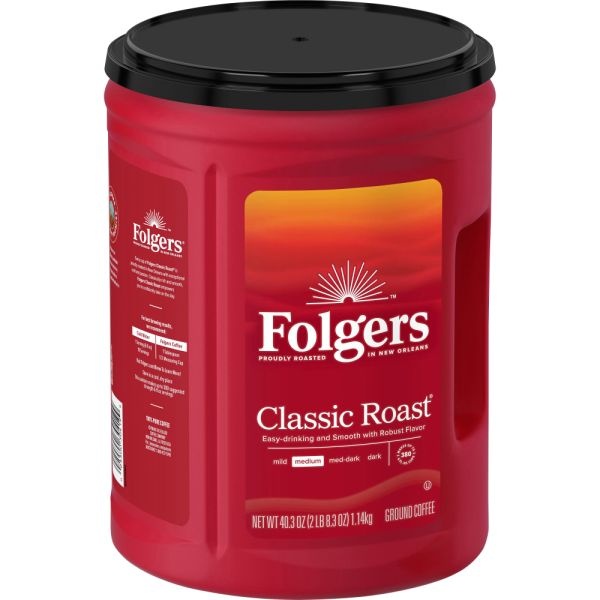 Folgers Ground Coffee, Classic Roast, Medium Roast, 40.3 Oz, 1 Each