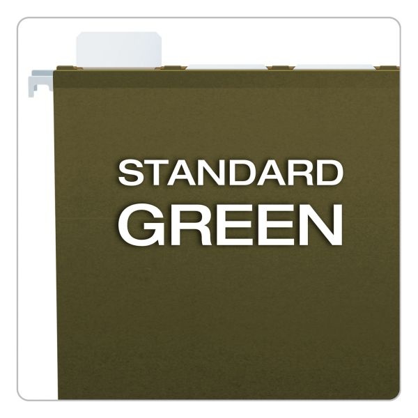 Pendaflex Ready-Tab Extra Capacity Reinforced Colored Hanging Folders, Letter Size, 1/5-Cut Tabs, Standard Green, 20/Box