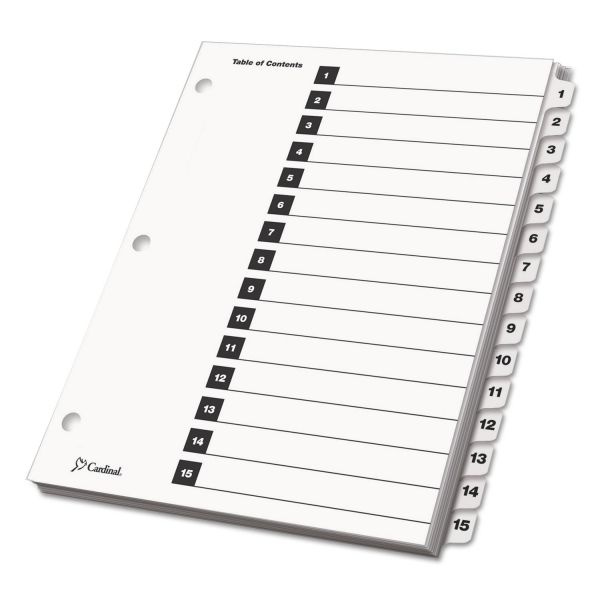 Cardinal Onestep Printable Table Of Contents And Dividers, 15-Tab, 1 To 15, 11 X 8.5, White, White Tabs, 1 Set