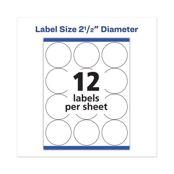 Avery High Visibility Labels With Sure Feed For Laser Printers, 5294, Round, 2-1/2" Diameter, White, Pack Of 300