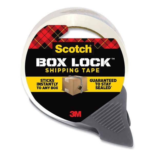 Scotch Box Lock Shipping Packaging Tape With Refillable Dispenser, 3" Core, 1.88" X 54.6 Yds, Clear