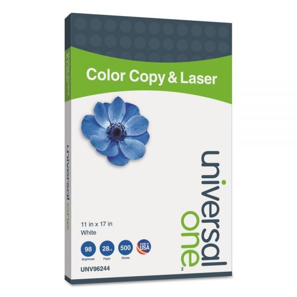 Universal Deluxe Color Copy And Laser Paper, 98 Bright, 28 Lb Bond Weight, 11 X 17, White, 500/Ream