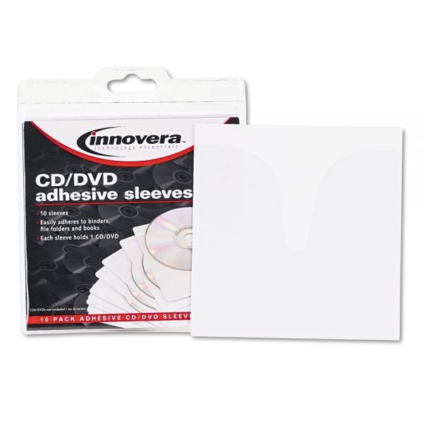 Innovera Self-Adhesive Cd/Dvd Sleeves, 1 Disc Capacity, Clear, 10/Pack