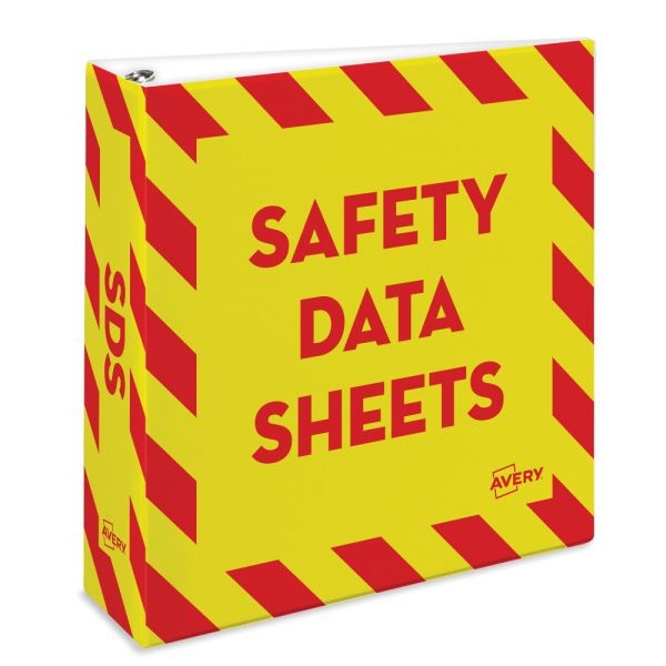 Avery Preprinted Safety Data Sheet 3-Ring Binder, 3" Rings, Yellow/Red