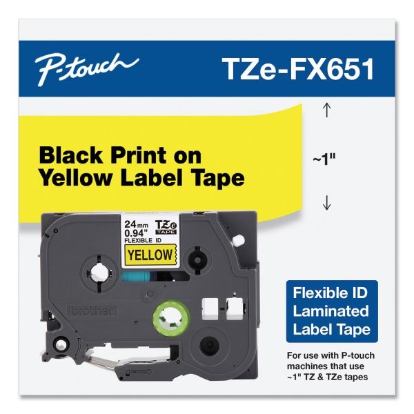 Brother P-Touch Tze Flexible Tape Cartridge For P-Touch Labelers, 0.94" X 26.2 Ft, Black On Yellow