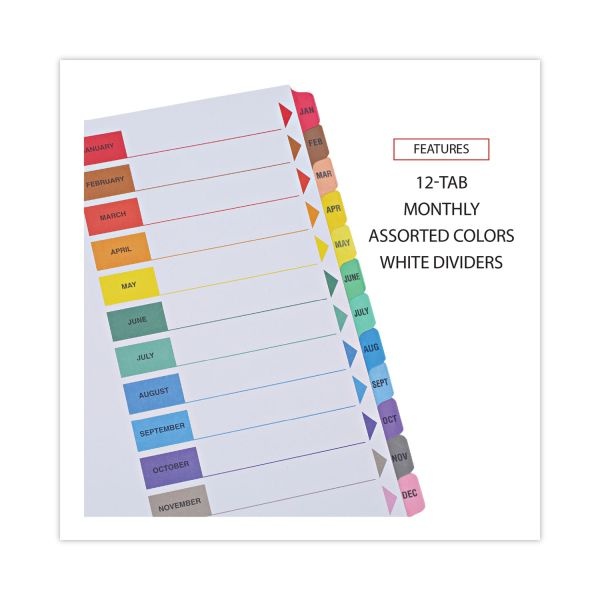 Universal Deluxe Table Of Contents Dividers For Printers, 12-Tab, Jan. To Dec., 11 X 8.5, White, 1 Set