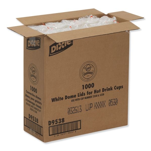 Dixie Dome Hot Drink Lids, Fits 8 Oz Cups, White, 100/Sleeve, 10 Sleeves/Carton